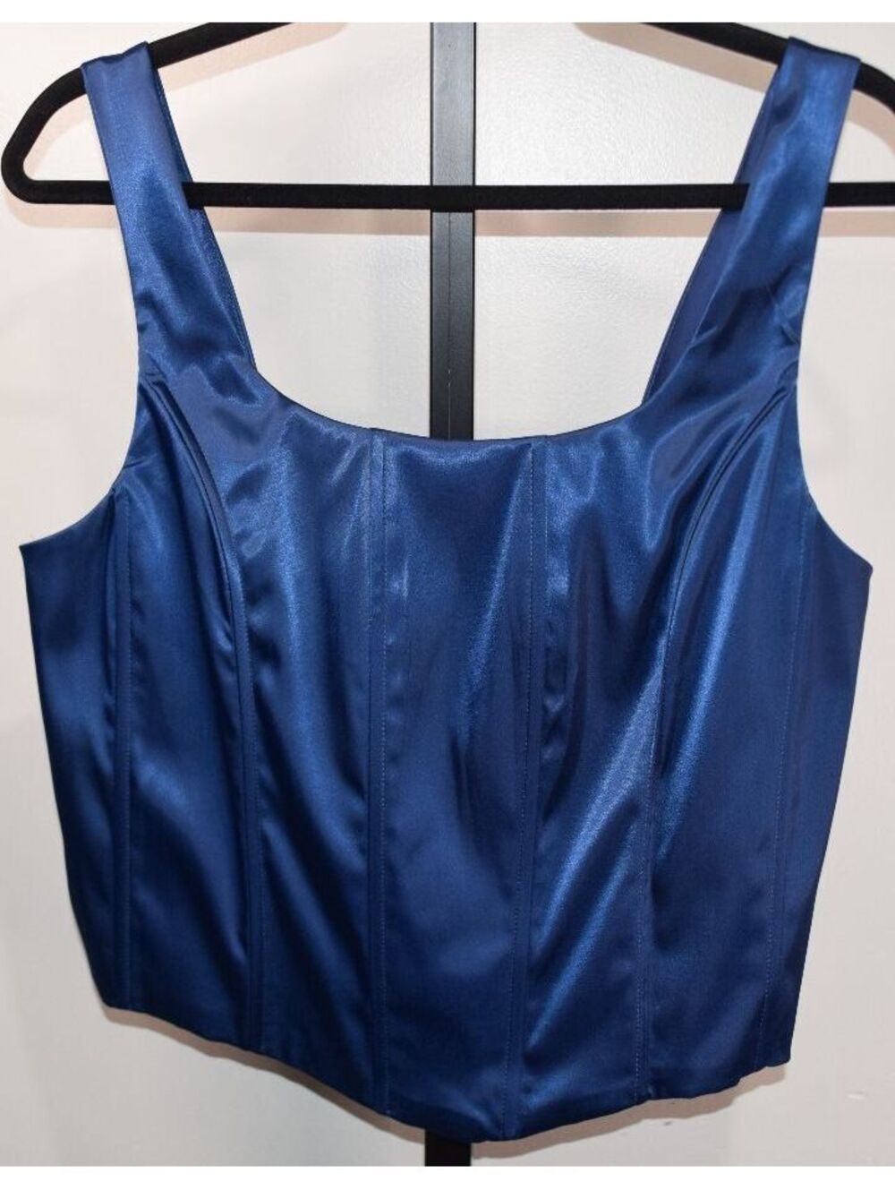 Emerson Lang Navy Satin Boned Corset Top Womens XL Sleeveless Bustier Style